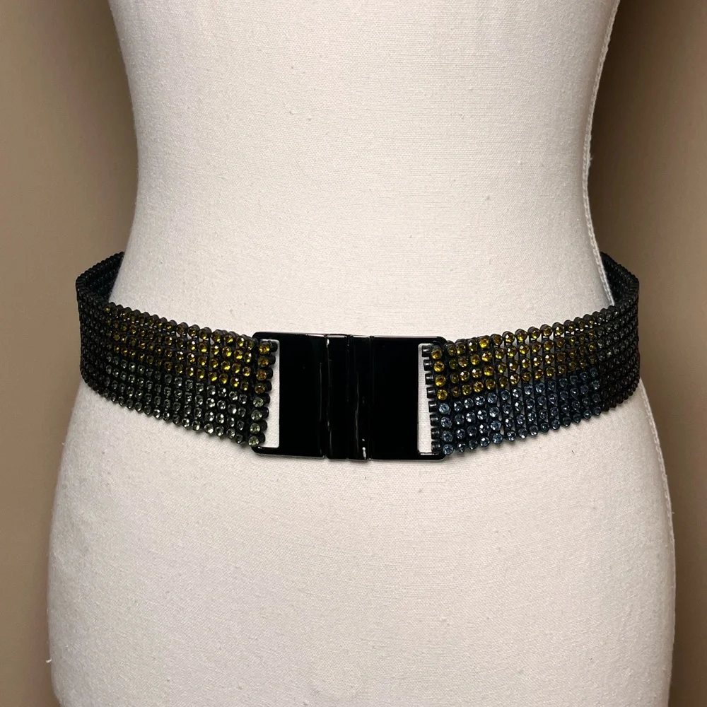 Beaded Stretch‎ Disco Belt Clasp Closure Multi-Colored Stretchy Color Block